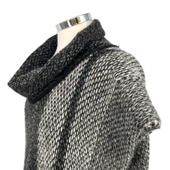 Kuna Striped Baby Alpaca Poncho Sweater With Cowl Neck Black Gray One Size - Picture 4 of 11